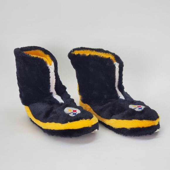 Pittsburgh Steelers High Ankle Front Zip Slippers Size Large Black Gold Foco - Picture 1 of 10